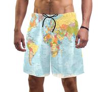 Eslifey Man Beach Shorts World Map Swim Trunks Elastic Swimsuit Board Shorts for Men