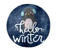 Eslifey Modern Large Shaggy Area Rugs Fluffy Rugs Living Room Decor Bedroom Decor, Hello Winter Lettering Penguin Deep Pile Floor Carpet 120cm Circle (4ft)