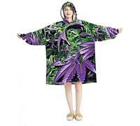 Eslifey Oversized Hoodie Blanket Sweatshirt, Sherpa Flannel Wearable Blanket Hoodies with Pocket for Adults Men Women, Purple Marijuana Weed Leaf
