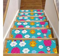 Eslifey Panda Bear in Hot Air Balloon Stair Treads for Wooden Steps, 15 Pack 30"x8" Non-Slip Indoor Stair Runners Stair Rugs for Dogs, Kids, Elder with Reusable Adhesive