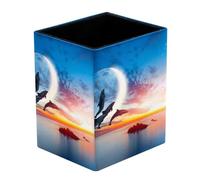 Eslifey Pen Holder Square Pencil Holder for Desk, Beautiful Dolphin Jumping Sea Sunset Pen Pot Pen Cup Makeup Brushes Holder Stand Display Desk Stationery Organiser for Home Office School