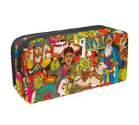 Eslifey Pencil Case, Indian Cultural Holy Animals Masks Music Pattern Large Capacity Pencil Pouch Stationery Pen Bag