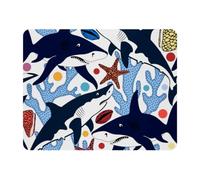 Eslifey Rectangle Mouse Pad, Sharks Shells Starfishes and Corals Colorful Sea Pattern Extended Desk Mousepad with Non-Slip Rubber Base, Desk Pad Protector for Gamer, Office & Home, 11" x 9"