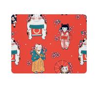 Eslifey Rectangle Mouse Pad, Traditional Japanese Cherry Blossom Flowers Cats Kawaii Pattern Extended Desk Mousepad with Non-Slip Rubber Base, Desk Pad Protector for Gamer, Office & Home, 11" x 9"