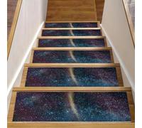 Eslifey Space Starry Sky Milky Way Stair Treads for Wooden Steps, 15 Pack 30"x8" Non-Slip Indoor Stair Runners Stair Rugs for Dogs, Kids, Elder with Reusable Adhesive