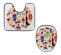Eslifey Toilet Lid Cover and U-Shaped Toilet Floor Mat Set of 2 Pieces, Africa Elements Toilet Mat Set, Machine Washable Seat Covers Non-Slip Absorbent Rugs