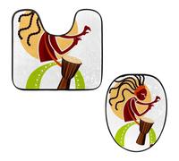 Eslifey Toilet Lid Cover and U-Shaped Toilet Floor Mat Set of 2 Pieces, African Music Playing Djembe Toilet Mat Set, Machine Washable Seat Covers Non-Slip Absorbent Rugs
