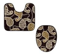 Eslifey Toilet Lid Cover and U-Shaped Toilet Floor Mat Set of 2 Pieces, Afrikan Paisley Pattern Toilet Mat Set, Machine Washable Seat Covers Non-Slip Absorbent Rugs