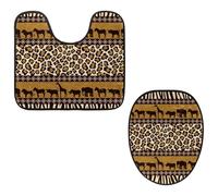Eslifey Toilet Lid Cover and U-Shaped Toilet Floor Mat Set of 2 Pieces, Afrikan Pattern Toilet Mat Set, Machine Washable Seat Covers Non-Slip Absorbent Rugs