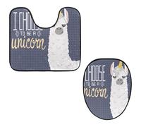 Eslifey Toilet Lid Cover and U-Shaped Toilet Floor Mat Set of 2 Pieces, Alpaca I Choose to Be a Unicorn Toilet Mat Set, Machine Washable Seat Covers Non-Slip Absorbent Rugs