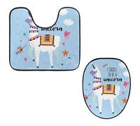 Eslifey Toilet Lid Cover and U-Shaped Toilet Floor Mat Set of 2 Pieces, Alpaca I Choose to Be a Unicorn Toilet Mat Set, Machine Washable Seat Covers Non-Slip Absorbent Rugs