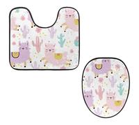 Eslifey Toilet Lid Cover and U-Shaped Toilet Floor Mat Set of 2 Pieces, Alpacas Pattern Cute Animal Toilet Mat Set, Machine Washable Seat Covers Non-Slip Absorbent Rugs