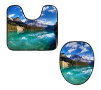 Eslifey Toilet Lid Cover and U-Shaped Toilet Floor Mat Set of 2 Pieces, Amazing Canadian Emerald Lake Toilet Mat Set, Machine Washable Seat Covers Non-Slip Absorbent Rugs
