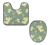 Eslifey Toilet Lid Cover and U-Shaped Toilet Floor Mat Set of 2 Pieces, Angels Harps Trumpets Vintage Toilet Mat Set, Machine Washable Seat Covers Non-Slip Absorbent Rugs