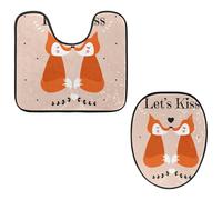 Eslifey Toilet Lid Cover and U-Shaped Toilet Floor Mat Set of 2 Pieces, Animal Fox Kiss Toilet Mat Set, Machine Washable Seat Covers Non-Slip Absorbent Rugs