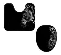 Eslifey Toilet Lid Cover and U-Shaped Toilet Floor Mat Set of 2 Pieces, Animal Zebra Toilet Mat Set, Machine Washable Seat Covers Non-Slip Absorbent Rugs