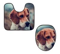 Eslifey Toilet Lid Cover and U-Shaped Toilet Floor Mat Set of 2 Pieces, Beagle Dog Toilet Mat Set, Machine Washable Seat Covers Non-Slip Absorbent Rugs