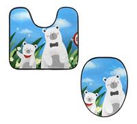 Eslifey Toilet Lid Cover and U-Shaped Toilet Floor Mat Set of 2 Pieces, Bear Waiting Bus Toilet Mat Set, Machine Washable Seat Covers Non-Slip Absorbent Rugs