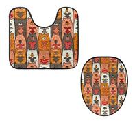 Eslifey Toilet Lid Cover and U-Shaped Toilet Floor Mat Set of 2 Pieces, Bears Heart Love Patterns Toilet Mat Set, Machine Washable Seat Covers Non-Slip Absorbent Rugs