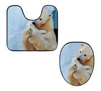 Eslifey Toilet Lid Cover and U-Shaped Toilet Floor Mat Set of 2 Pieces, Bears Hug Toilet Mat Set, Machine Washable Seat Covers Non-Slip Absorbent Rugs