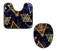 Eslifey Toilet Lid Cover and U-Shaped Toilet Floor Mat Set of 2 Pieces, Bee Wasp Geometric Linear Toilet Mat Set, Machine Washable Seat Covers Non-Slip Absorbent Rugs