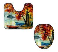 Eslifey Toilet Lid Cover and U-Shaped Toilet Floor Mat Set of 2 Pieces, Boats Toilet Mat Set, Machine Washable Seat Covers Non-Slip Absorbent Rugs