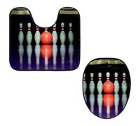 Eslifey Toilet Lid Cover and U-Shaped Toilet Floor Mat Set of 2 Pieces, Bowling Ball Crashing Toilet Mat Set, Machine Washable Seat Covers Non-Slip Absorbent Rugs