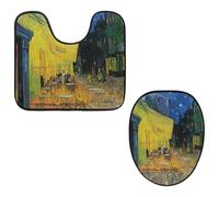 Eslifey Toilet Lid Cover and U-Shaped Toilet Floor Mat Set of 2 Pieces, Cafe Terrace Place Du Forum at Night Toilet Mat Set, Machine Washable Seat Covers Non-Slip Absorbent Rugs