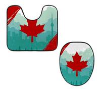 Eslifey Toilet Lid Cover and U-Shaped Toilet Floor Mat Set of 2 Pieces, Canada Day Maple Leaf Toilet Mat Set, Machine Washable Seat Covers Non-Slip Absorbent Rugs