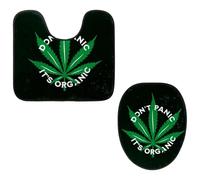 Eslifey Toilet Lid Cover and U-Shaped Toilet Floor Mat Set of 2 Pieces, Cannabis Leaf Weed Leaves Toilet Mat Set, Machine Washable Seat Covers Non-Slip Absorbent Rugs