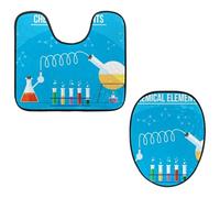 Eslifey Toilet Lid Cover and U-Shaped Toilet Floor Mat Set of 2 Pieces, Chemical Elements Toilet Mat Set, Machine Washable Seat Covers Non-Slip Absorbent Rugs