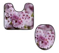Eslifey Toilet Lid Cover and U-Shaped Toilet Floor Mat Set of 2 Pieces, Cherry Blossoms Toilet Mat Set, Machine Washable Seat Covers Non-Slip Absorbent Rugs