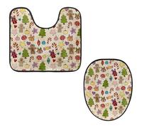 Eslifey Toilet Lid Cover and U-Shaped Toilet Floor Mat Set of 2 Pieces, Christmas Elements Toilet Mat Set, Machine Washable Seat Covers Non-Slip Absorbent Rugs