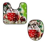 Eslifey Toilet Lid Cover and U-Shaped Toilet Floor Mat Set of 2 Pieces, Christmas Elements with Animal Toilet Mat Set, Machine Washable Seat Covers Non-Slip Absorbent Rugs