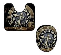 Eslifey Toilet Lid Cover and U-Shaped Toilet Floor Mat Set of 2 Pieces, Clock Time Fate Toilet Mat Set, Machine Washable Seat Covers Non-Slip Absorbent Rugs