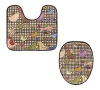 Eslifey Toilet Lid Cover and U-Shaped Toilet Floor Mat Set of 2 Pieces, Colorful Birds Kiss Toilet Mat Set, Machine Washable Seat Covers Non-Slip Absorbent Rugs