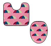 Eslifey Toilet Lid Cover and U-Shaped Toilet Floor Mat Set of 2 Pieces, Colorful Umbrella Patters Toilet Mat Set, Machine Washable Seat Covers Non-Slip Absorbent Rugs