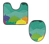 Eslifey Toilet Lid Cover and U-Shaped Toilet Floor Mat Set of 2 Pieces, Colorful Umbrella Toilet Mat Set, Machine Washable Seat Covers Non-Slip Absorbent Rugs