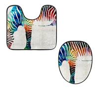 Eslifey Toilet Lid Cover and U-Shaped Toilet Floor Mat Set of 2 Pieces, Colorful Zebra Toilet Mat Set, Machine Washable Seat Covers Non-Slip Absorbent Rugs