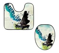 Eslifey Toilet Lid Cover and U-Shaped Toilet Floor Mat Set of 2 Pieces, Cool Piano Concert in Sky Toilet Mat Set, Machine Washable Seat Covers Non-Slip Absorbent Rugs