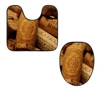 Eslifey Toilet Lid Cover and U-Shaped Toilet Floor Mat Set of 2 Pieces, Cork Cork of Wine Toilet Mat Set, Machine Washable Seat Covers Non-Slip Absorbent Rugs