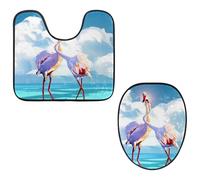 Eslifey Toilet Lid Cover and U-Shaped Toilet Floor Mat Set of 2 Pieces, Cranes Kiss Toilet Mat Set, Machine Washable Seat Covers Non-Slip Absorbent Rugs