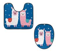 Eslifey Toilet Lid Cover and U-Shaped Toilet Floor Mat Set of 2 Pieces, Cute Alpacas Cartoon Toilet Mat Set, Machine Washable Seat Covers Non-Slip Absorbent Rugs