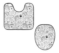 Eslifey Toilet Lid Cover and U-Shaped Toilet Floor Mat Set of 2 Pieces, Cute Simple Hand Draw Unicorns Rainbow Clouds Toilet Mat Set, Machine Washable Seat Covers Non-Slip Absorbent Rugs