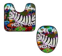 Eslifey Toilet Lid Cover and U-Shaped Toilet Floor Mat Set of 2 Pieces, Cute Zebra Toilet Mat Set, Machine Washable Seat Covers Non-Slip Absorbent Rugs