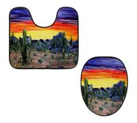 Eslifey Toilet Lid Cover and U-Shaped Toilet Floor Mat Set of 2 Pieces, Desert Landscapes and Cactus Toilet Mat Set, Machine Washable Seat Covers Non-Slip Absorbent Rugs