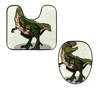 Eslifey Toilet Lid Cover and U-Shaped Toilet Floor Mat Set of 2 Pieces, Dinosaurs T Rex Toilet Mat Set, Machine Washable Seat Covers Non-Slip Absorbent Rugs