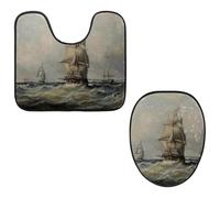 Eslifey Toilet Lid Cover and U-Shaped Toilet Floor Mat Set of 2 Pieces, Ebenezer Colls Stormy Waters Toilet Mat Set, Machine Washable Seat Covers Non-Slip Absorbent Rugs