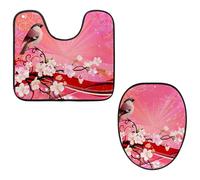 Eslifey Toilet Lid Cover and U-Shaped Toilet Floor Mat Set of 2 Pieces, Floral Magpie Plum Toilet Mat Set, Machine Washable Seat Covers Non-Slip Absorbent Rugs