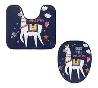 Eslifey Toilet Lid Cover and U-Shaped Toilet Floor Mat Set of 2 Pieces, Funny Alpaca I Choose to Be a Unicorn Toilet Mat Set, Machine Washable Seat Covers Non-Slip Absorbent Rugs